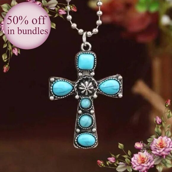 Jewelry - Turquoise Decor Cross Charm Necklace